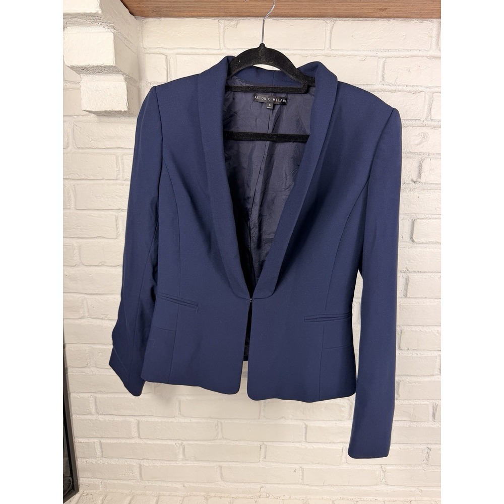 Antonio Melani Womens Blazer Size 6 Navy Blue Shawl Collar Career Stretch